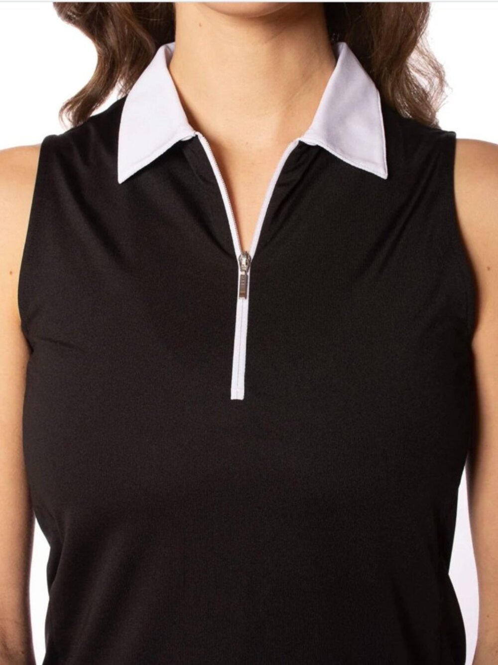 Golftini Black Sleeveless Zip Contrast Polo